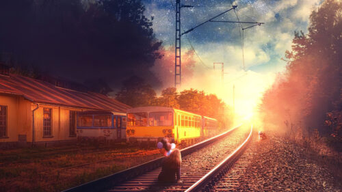 Girl Rail Road Balloons Manipulation 4k Wallpapers Free Download