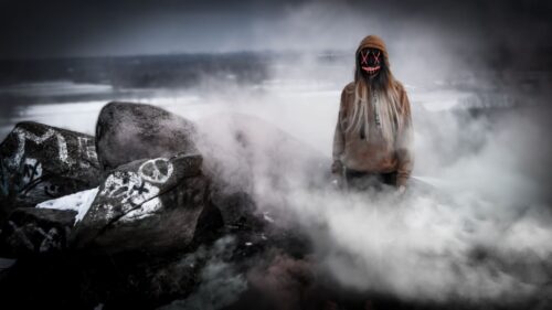 Horror Girl Mask Smoke Wallpaper