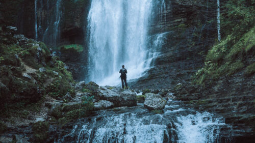 Waterfall, Man, Alone Wallpapers Download
