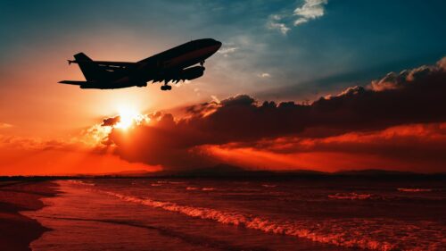 Airplane, Sea, Sunset Wallpapers Free Download