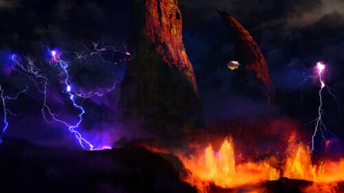 Airship, Rocks, Lava Wallpapers Free Download