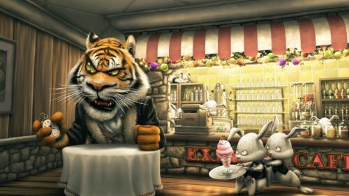 Angry Tiger, Cartoon, Tiger, Hare, Cafes Wallpapers Free Download