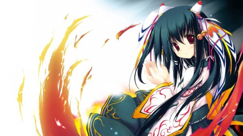 Anime, Brunette, Color, Fire, Kimono Wallpapers Free Download