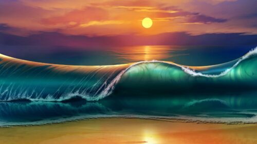 Art, Sunset, Beach, Sea, Waves HD Wallpapers Free Download