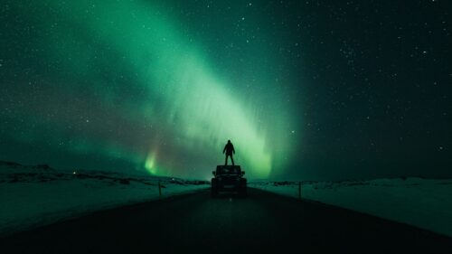 Auto, Night, Sky, Silhouette, Stars, Radiance HD Wallpapers Free Download