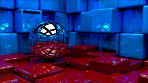 Ball Cubes, Metal, Blue, Red, Reflection HD Wallpapers Free Download