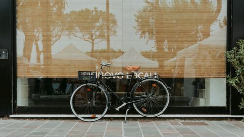 Bicycle, Facade, Street, Reflection Desktop Wallpapers Free Download