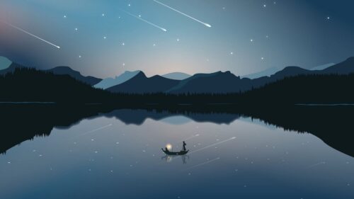 Boat, Mountains, Starfall Wallpapers Free Download