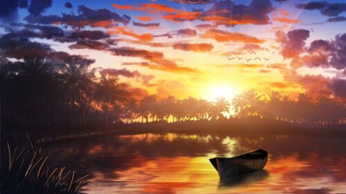 Boat, Sunset, Palm, Trees Wallpapers Free Download