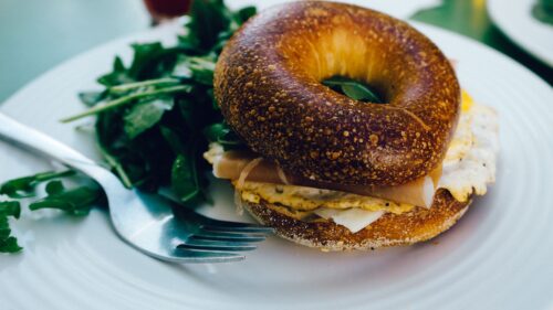 Breakfast, Bagel, egg, Greens HD Wallpapers Download