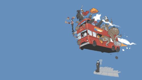 Bus, Flight, Sky, Animals, Cartoon Free Wallpapers