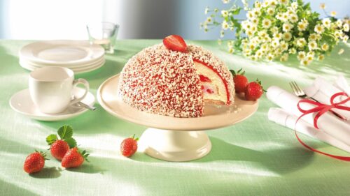 Cake, Strawberries, Dishes Free Wallpapers Download