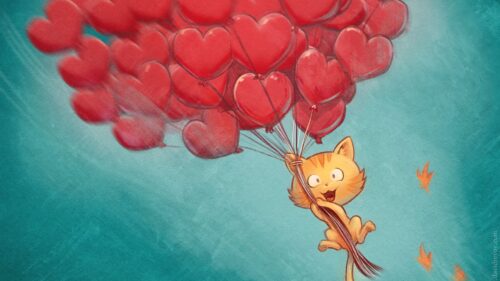 Cat, Balloons, Hearts Wallpapers Free Download