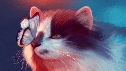 Cat, Butterfly, Art Wallpapers Free Download