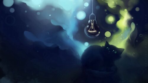 Cat, Fright Art, Lamp, Apofiss Wallpapers Free Download