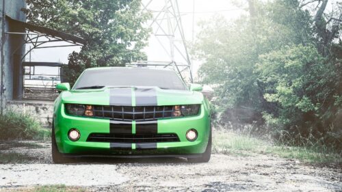 Chevrolet Camaro, Green, Front, Black, Stripe Wallpapers Free Download