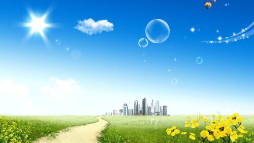 City, Distance, Sky, Bubble, Sun, Dandelions HD Wallpapers Download