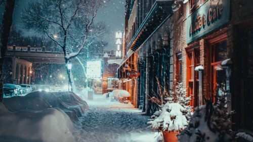 City, Evening, Snowfall HD Wallpapers Download