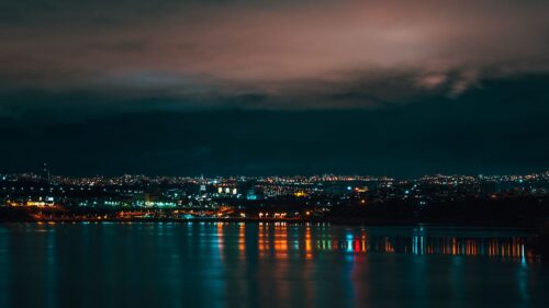 City, River, Glow HD Wallpapers Download