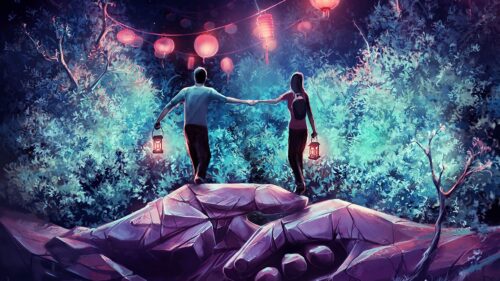 Couple, Lamps, Rocks HD Wallpapers Download