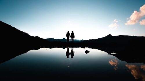 Couple, Silhouettes, Reflection HD Wallpapers Download
