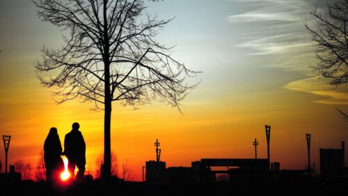 Couple, Silhouettes, Sunset HD Wallpapers Download