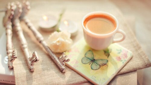 Cup, Coffee, Key, Butterfly, Tender Free Wallpapers Download