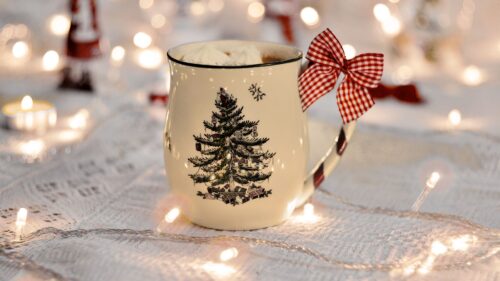 Cup, Garland, New Year, Bow Free Wallpapers Download