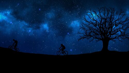 Cyclist, Starry, Sky, Silhouette Free Wallpapers Download