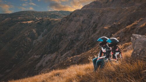 Cyclists, Couple, Mountains Free Wallpapers Download