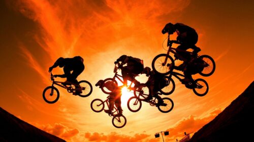 Cyclists, Sun Sky, Sunset Free Wallpapers Download
