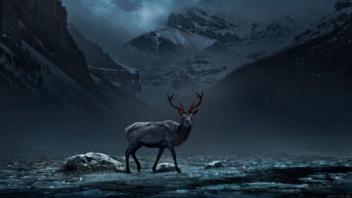 Deer, Mountains, Art Free Wallpapers Download