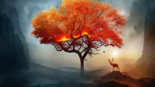 Deer, Tree, Art Free Wallpapers Download