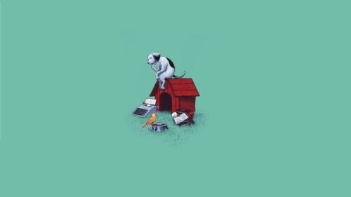 Dog, Booth, Art, Minimalism HD Wallpapers Free Download