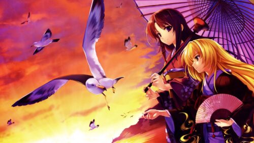Girl, Kimono, Umbrella, Gull Free Wallpapers Download