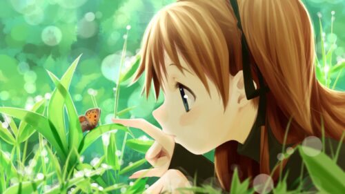 Girl, Nature, Butterfly, Plants Free Wallpapers Download