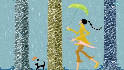 Girl, Walk, Pet, Rain, Umbrella Desktop HD Wallpapers Free Download