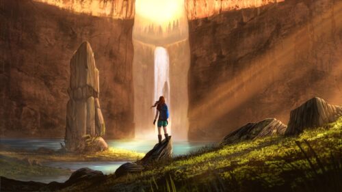 Girl, Waterfall, Rocks Desktop HD Wallpapers Free Download