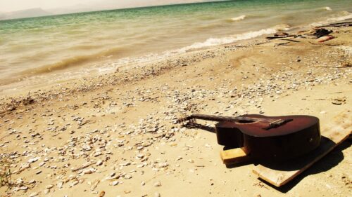 Guitar, Sea, Beach, Music PC Wallpapers Free Download