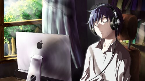 Guy, Anime ,Computer, Tears PC Wallpapers Free Download
