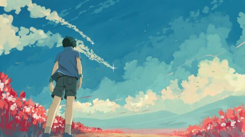 Guy, Sky, Stars PC Wallpapers Free Download