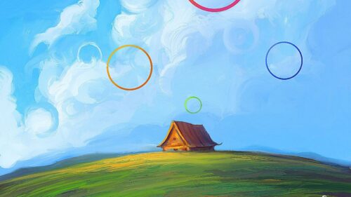 Hut, Circles, Clouds HD Wallpapers Free Download