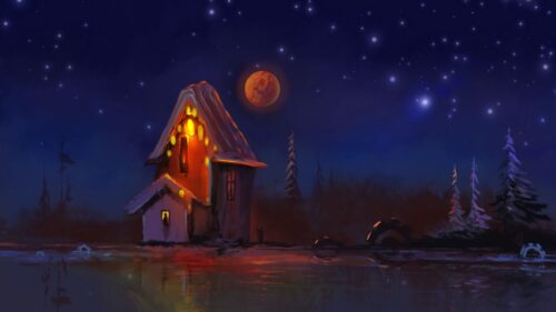Hut, Night, Lights HD Wallpapers Free Download