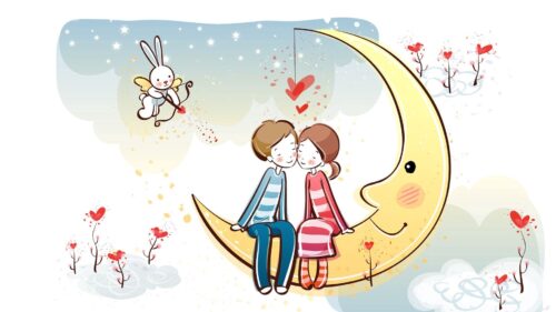 Moon, Couple, Love, Romance Download Free HD Wallpapers