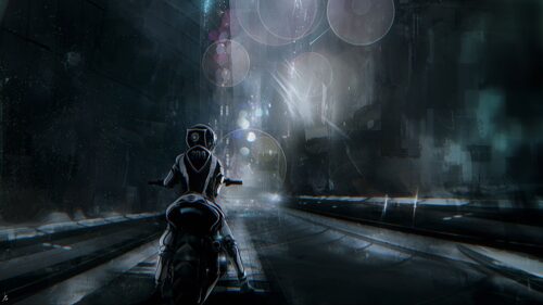 Motorcyclist, Futurism, City Download Free HD Wallpapers