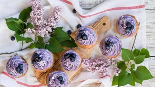 Muffins, Blueberry, Cream, Lilac Free HD Wallpapers Download