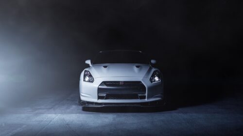 Nissan Gtr, White, Front, Smoke Wallpapers Free Download