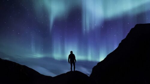 Northern, Lights, Silhouette, Mountains Wallpapers Free Download