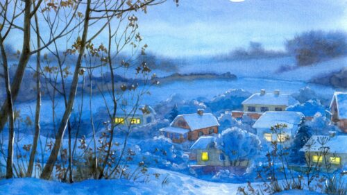 Painting, Winter, Village, Home Wallpapers Download For Your Device