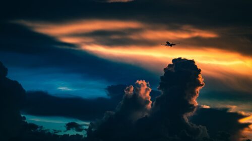Plane, Sky, Night, Clouds Wallpapers Free Download